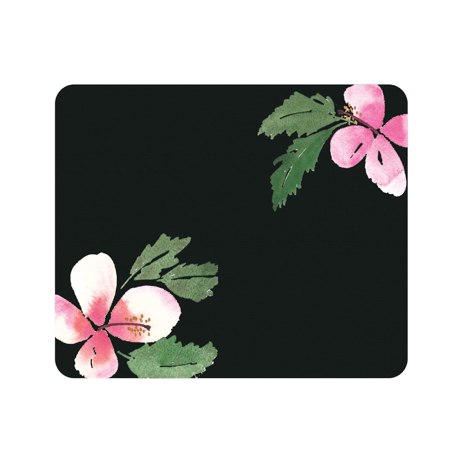 OTM Prints Black Mouse Pad, Hibiscus Pink and Green