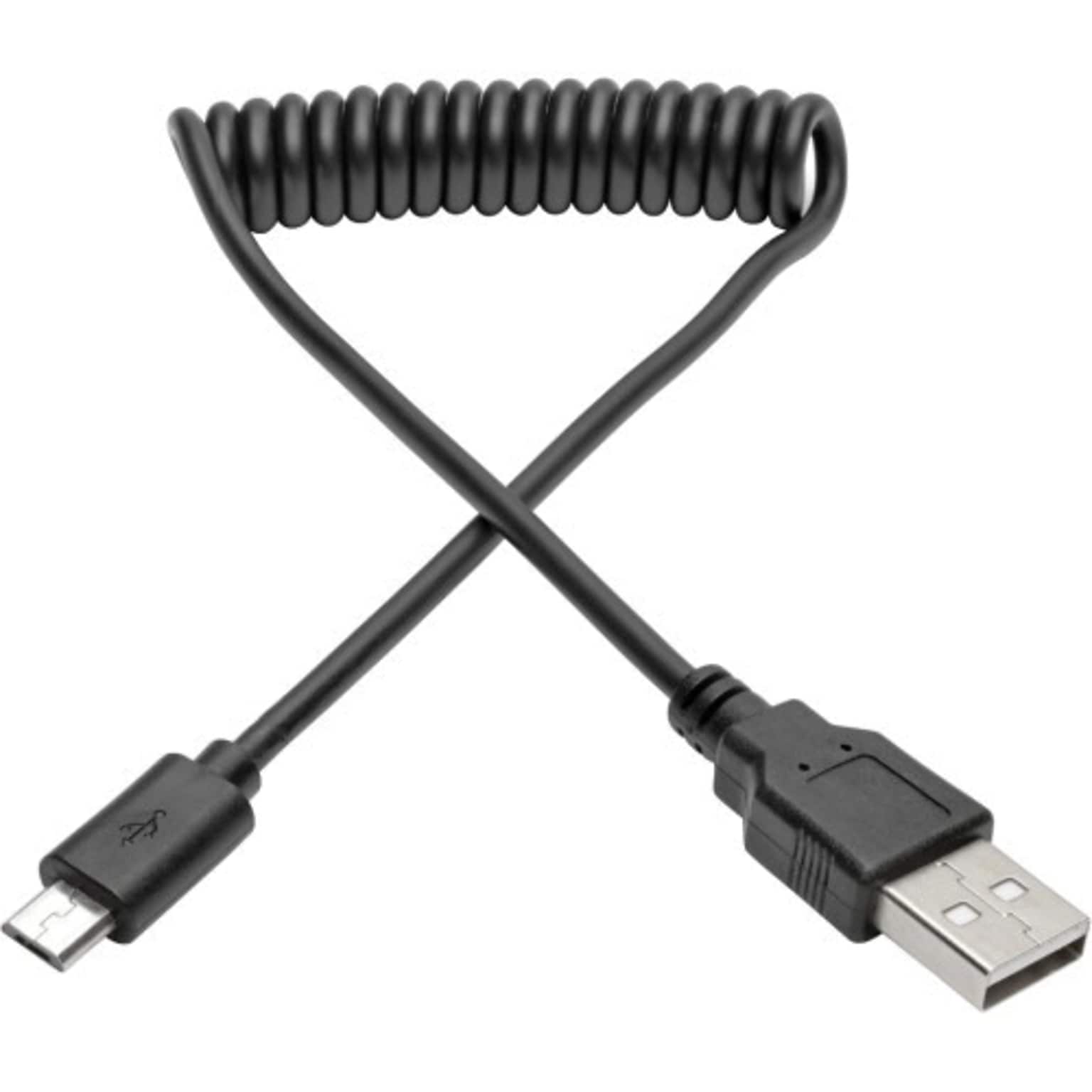 Tripp Lite U050-006-COIL 6 Hi-Speed USB 2.0 Type-A to Micro USB Type-B Male/Male Coiled Cable, Black (U050-006-COIL)