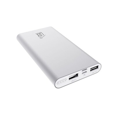 LAX Gadgets Dual USB Power Bank 10,000mAh Portable Battery, Silver