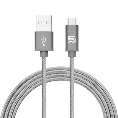 LAX Gadgets Durable Braided Micro USB Cable for Samsung, Android, LG (10ft), Grey