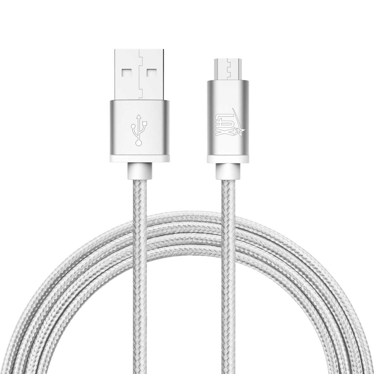 LAX Gadgets Durable Braided Micro USB Cable for Samsung, Android, LG (10ft), Silver