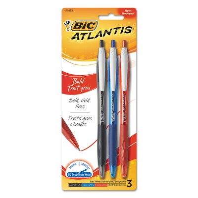 BIC Atlantis Ballpoint Pens, Bold Point, Assorted Ink, 3/Pack (VCGBP31-AST)