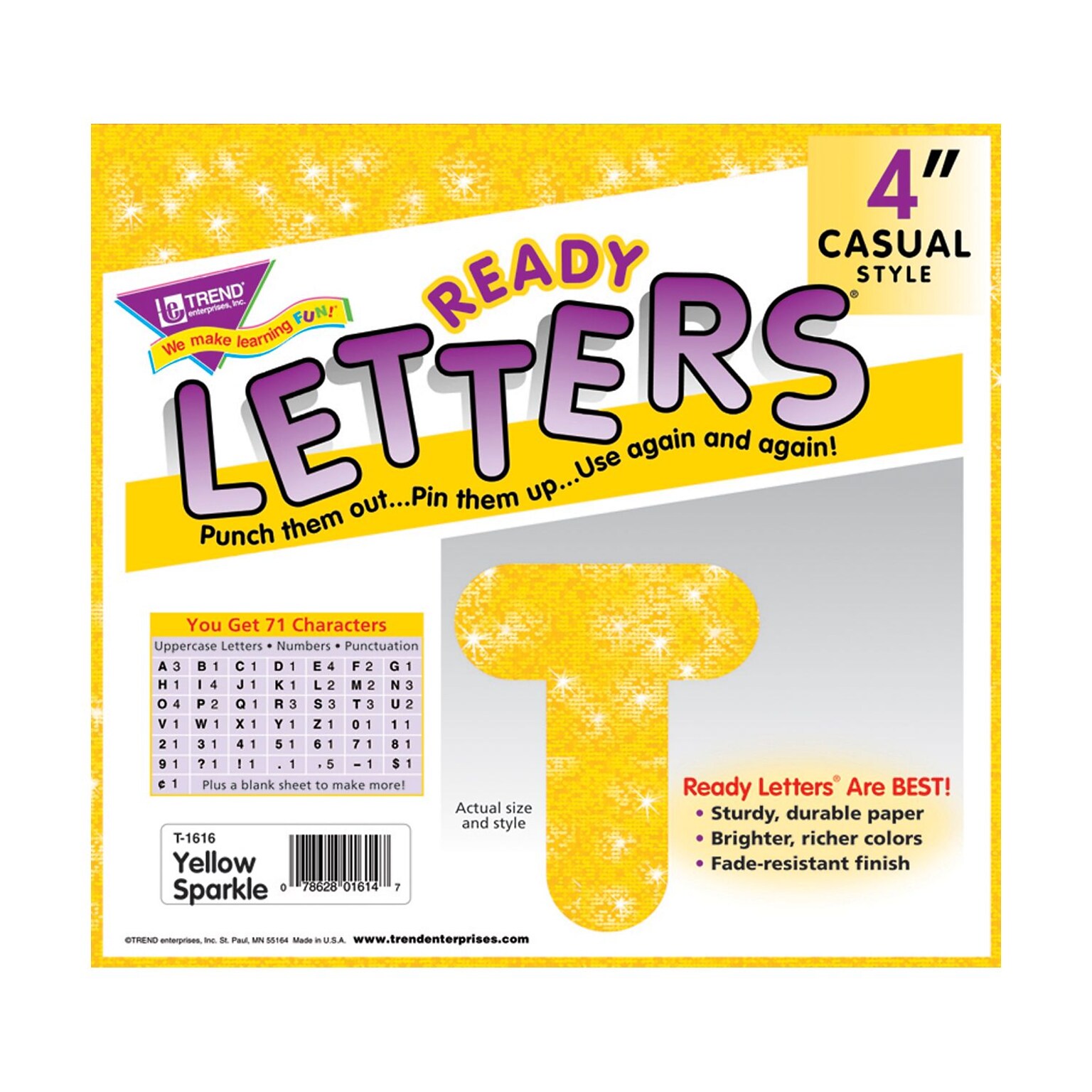 Trend® 4 Ready Letters®, Casual Sparkles, Yellow
