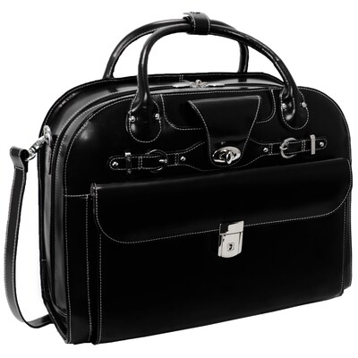 McKlein W Series, ROSEVILLE, Genuine Cowhide Leather, Checkpoint-Friendly Detachable Wheeled Laptop Briefcase, Black (96645)