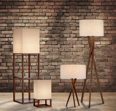 Adesso® Brooklyn 63H Floor Lamp, Walnut with White Fabric Shade (3227-15)