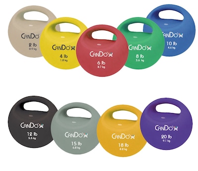 CanDo® One Handle Medicine Ball; 5 pc set (Tan, Yellow, Red, Green, Blue)
