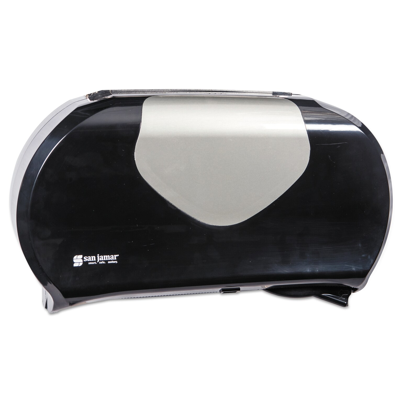 San Jamar Twin Jumbo Bath Tissue Dispenser, 20-1/14 x 5-7/8 x 11-9/10, Black (SJMR4070BKSS)