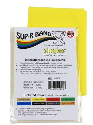 Sup-R Band® Latex Free Exercise Band; 5-foot Singles®, Yellow - x-light