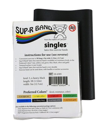 Sup-R Band® Latex Free Exercise Band; 5 foot Singles®, Black - x-heavy