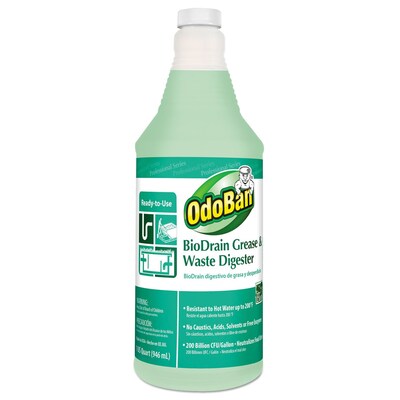OdoBan Bio-Drain Grease And Waste Digester, Floral Scent, 32 Oz Bottle, 12/Ct