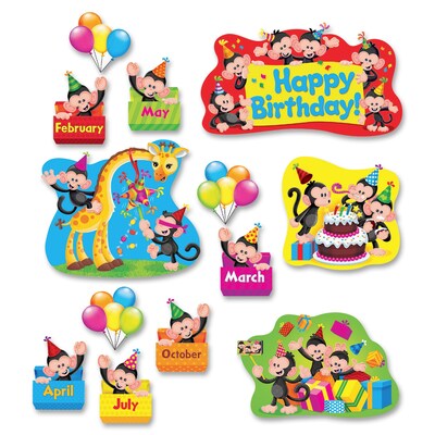 Trend Monkey Mischief® Birthday Bulletin Board Set, 28 x 18.25, 30 Pieces (T-8341)