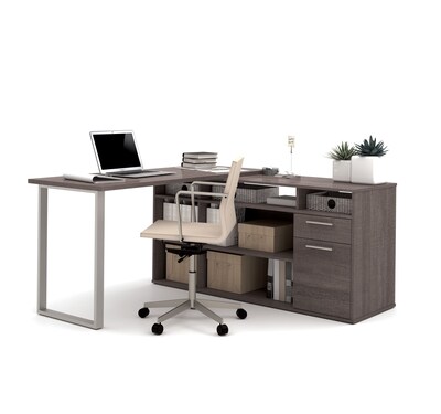 Bestar Solay  59 W L-Shaped Computer Desk, Lateral File and Bookcase Bundle, Bark Gray (29851-47)