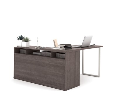 Bestar Solay  59" W L-Shaped Computer Desk, Lateral File and Bookcase Bundle, Bark Gray (29851-47)
