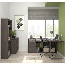 Bestar Solay  59 W L-Shaped Computer Desk, Lateral File and Bookcase Bundle, Bark Gray (29851-47)