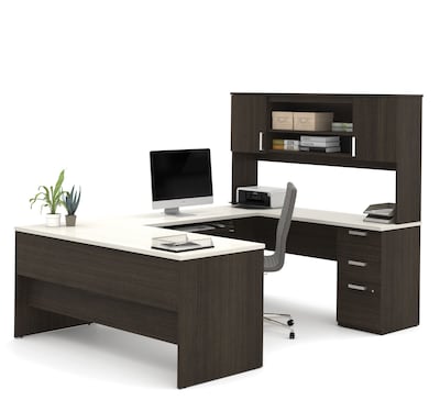 Bestar® Ridgeley 65 U-shaped Desk, Dark Chocolate/White Chocolate (52414-31)