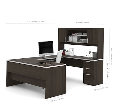 Bestar® Ridgeley 65 U-shaped Desk w/Lateral File & Bookcase, Dark Chocolate (52850-79)