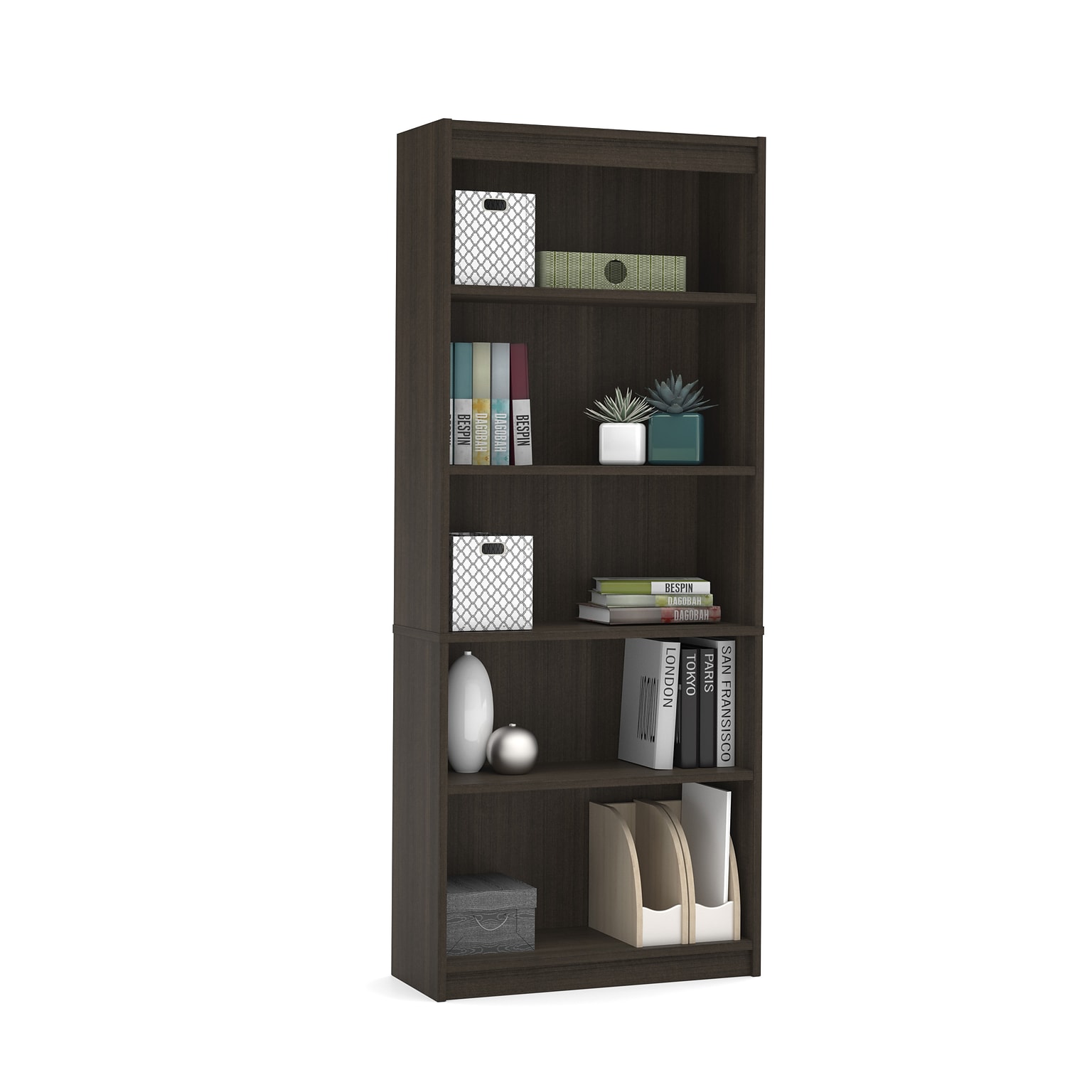 Bestar 72 5-Shelf Bookcase with Adjustable Shelves, Dark Chocolate (65715-000079)