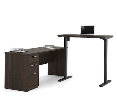Bestar® Embassy 71"W L-Desk including Electric Height Adjustable Table in Dark Chocolate (60885-79)