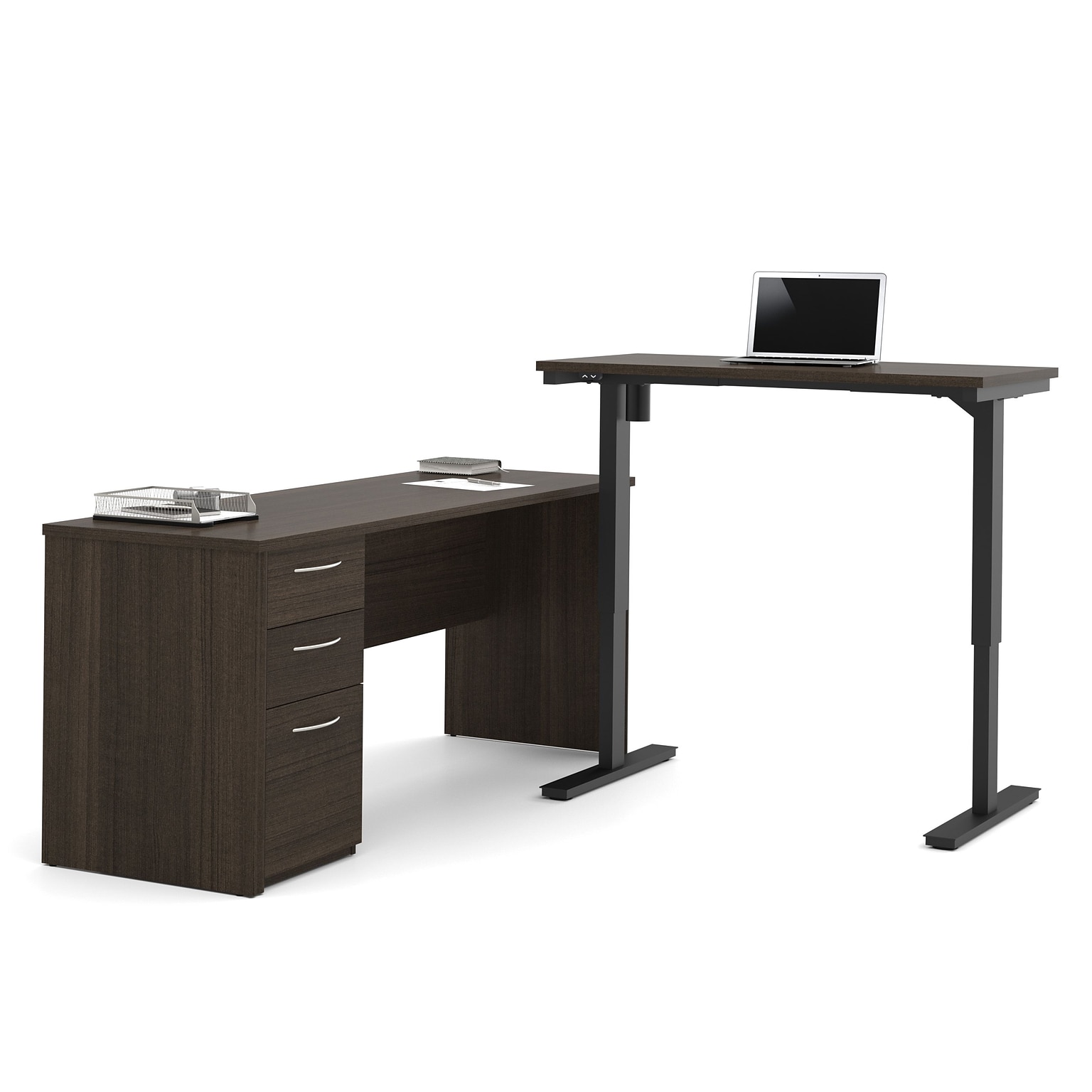 Bestar® Embassy 71W L-Desk including Electric Height Adjustable Table in Dark Chocolate (60885-79)