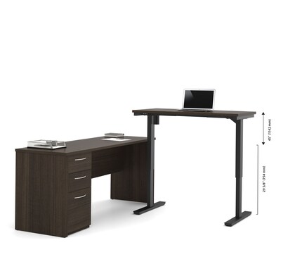 Bestar® Embassy 71"W L-Desk including Electric Height Adjustable Table in Dark Chocolate (60885-79)