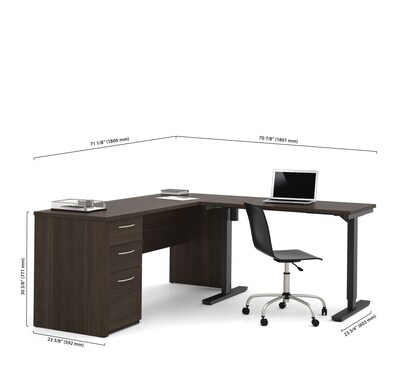 Bestar® Embassy 71"W L-Desk including Electric Height Adjustable Table in Dark Chocolate (60885-79)