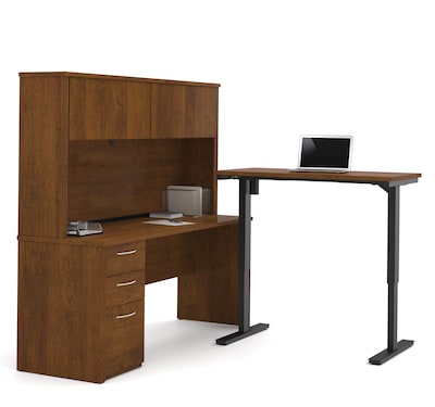 Embassy L-Desk with Hutch including Electric Height Adjustable Table in Tuscany Brown