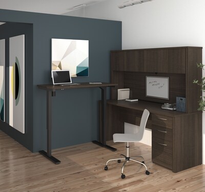 Embassy L-Desk with Hutch including Electric Height Adjustable Table in Dark Chocolate