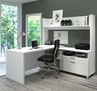 Bestar® Pro-Linea 71W L-Desk with Open hutch in White (120886-17)