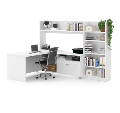 Pro-Linea L-Desk with Bookcase in White