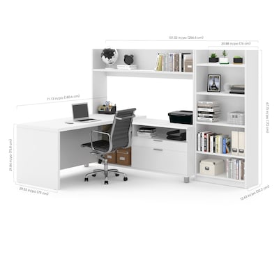 Pro-Linea L-Desk with Bookcase in White