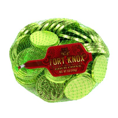 Fort Knox Milk Chocolate 1.5-inch Coins Light Green Foil: 1 LB