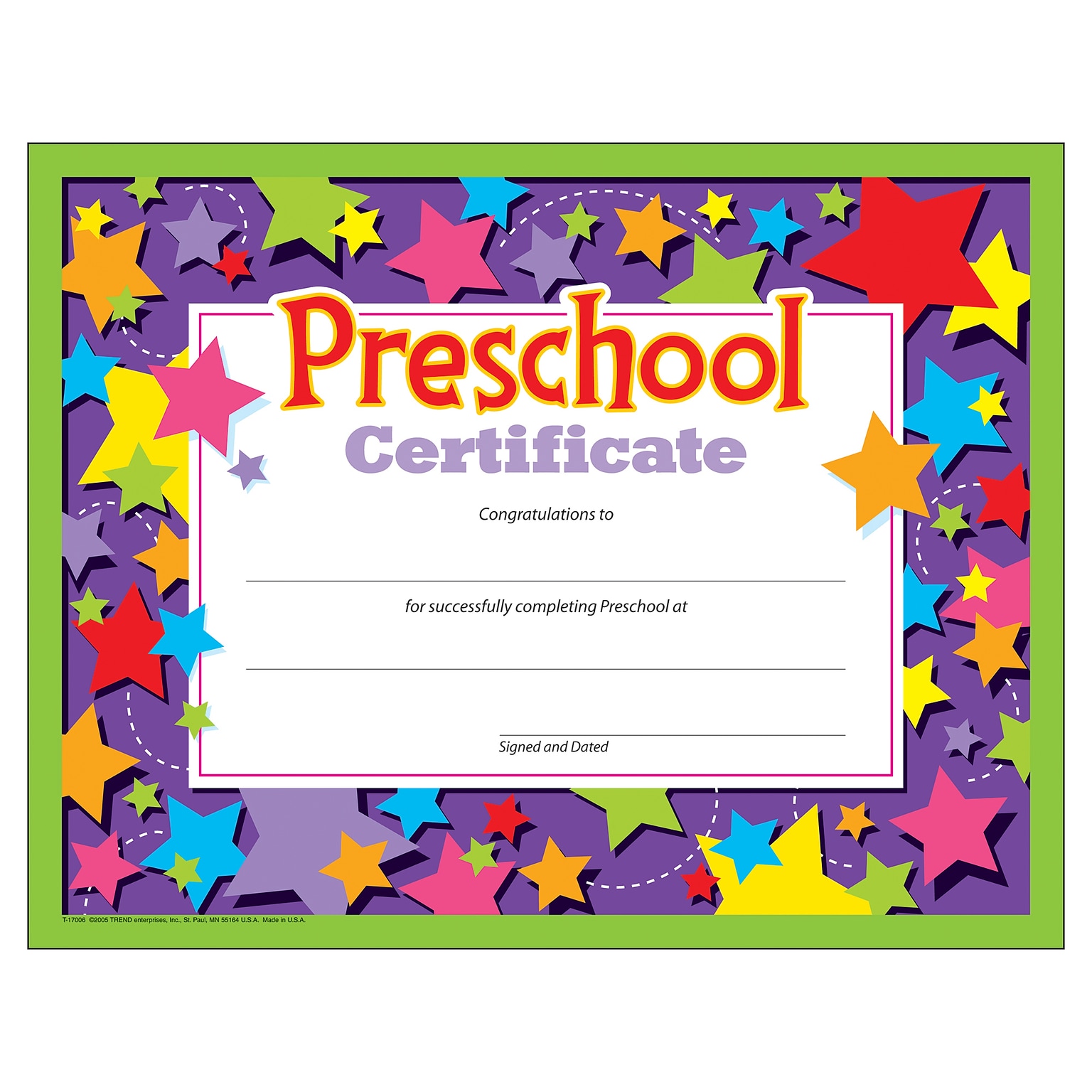 Awards, Preschool Certificate