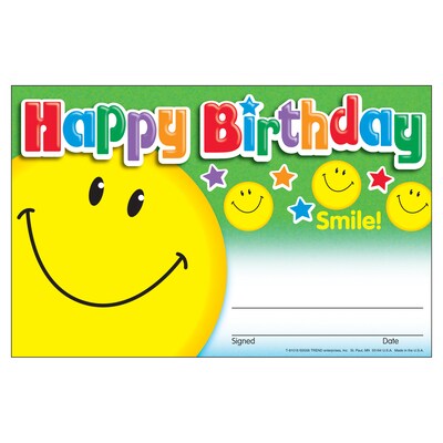 Trend Enterprises® Recognition Awards, Happy Birthday (Smile)