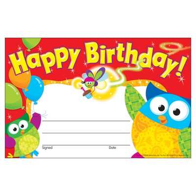 Trend Enterprises® Owl-Stars!™ Recognition Award, Happy Birthday, 2/Bd