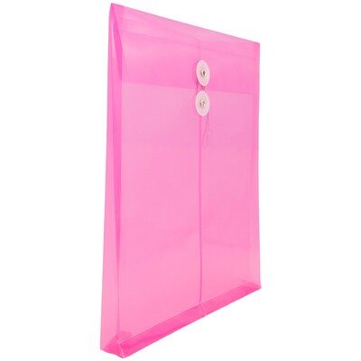 JAM Paper® Plastic Envelopes with Button and String Tie Closure, Letter Open End, 9.75 x 11.75, Fuchsia Pink, 12/Pack (118B1FU)
