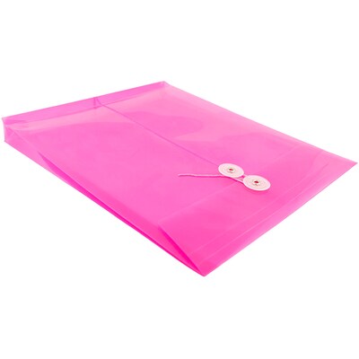 JAM Paper® Plastic Envelopes with Button and String Tie Closure, Letter Open End, 9.75 x 11.75, Fuchsia Pink, 12/Pack (118B1FU)