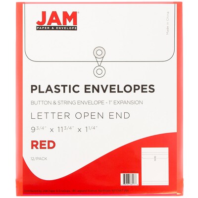 Jam Paper Plastic File Pocket, 1 1/4" Expansion, Letter Size, Red, 12/Pack (118B1re)