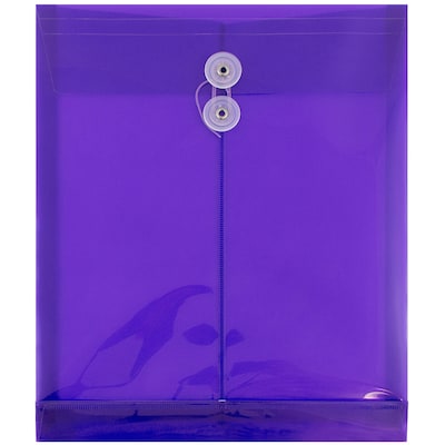 JAM Paper® Plastic Envelopes with Button and String Tie Closure, Letter Open End, 9.75 x 11.75, Purp