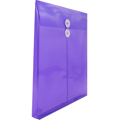 JAM Paper® Plastic Envelopes with Button and String Tie Closure, Letter Open End, 9.75 x 11.75, Purple, 12/Pack (118B1PU)