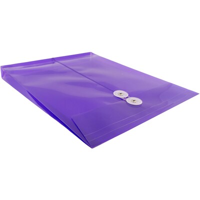 JAM Paper® Plastic Envelopes with Button and String Tie Closure, Letter Open End, 9.75 x 11.75, Purple, 12/Pack (118B1PU)