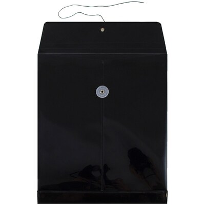 JAM Paper® Plastic Envelopes with Button and String Tie Closure, Letter Open End, 9.75 x 11.75, Blac