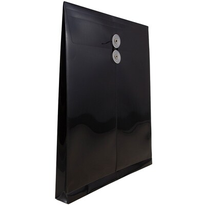 JAM Paper® Plastic Envelopes with Button and String Tie Closure, Letter Open End, 9.75 x 11.75, Black, 108/Pack (118B1BLB)
