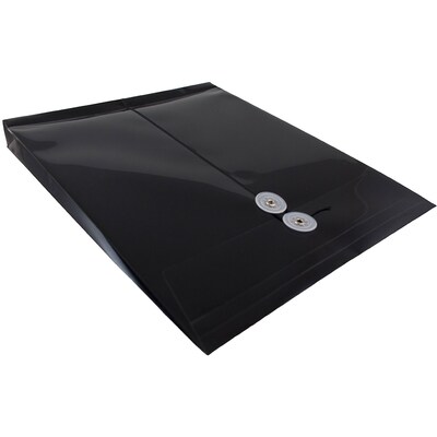 JAM Paper® Plastic Envelopes with Button and String Tie Closure, Letter Open End, 9.75 x 11.75, Black, 108/Pack (118B1BLB)