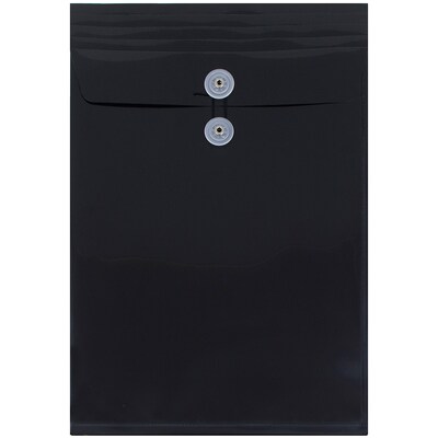 JAM Paper® Plastic Envelopes with Button and String Tie Closure, Legal Open End, 9.75 x 14.5, Black