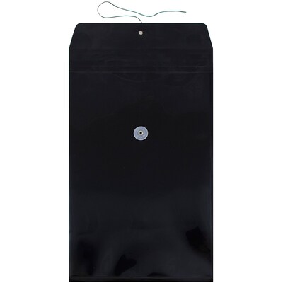 JAM Paper® Plastic Envelopes with Button and String Tie Closure, Legal Open End, 9.75 x 14.5, Black Poly, 12/pack (119B1BL)