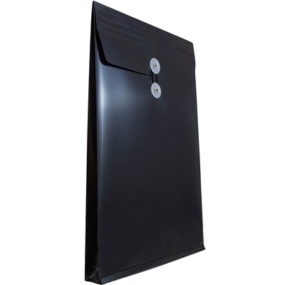 JAM Paper® Plastic Envelopes with Button and String Tie Closure, Legal Open End, 9.75 x 14.5, Black Poly, 12/pack (119B1BL)