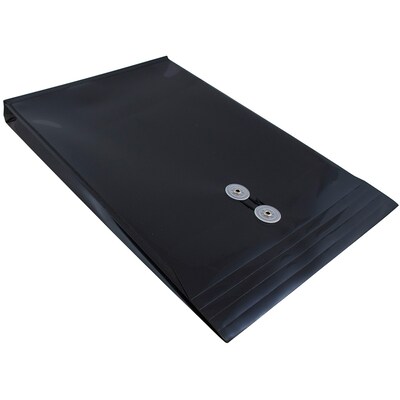 JAM Paper® Plastic Envelopes with Button and String Tie Closure, Legal Open End, 9.75 x 14.5, Black Poly, 12/pack (119B1BL)