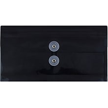 JAM Paper® #10 Plastic Envelopes with Button and String Tie Closure, 5 1/4 x 10, Black Poly, 12/pack