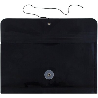 JAM Paper® #10 Plastic Envelopes with Button and String Tie Closure, 5 1/4 x 10, Black Poly, 12/pack (921B1BL)