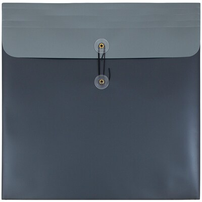 JAM Paper® Plastic Envelopes with Button and String Tie Closure, 13 x 13 square, Charcoal Blue Poly,